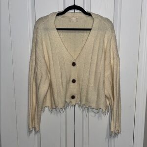 Altar’d State Cream V-Neck Button Front Cropped Sweater